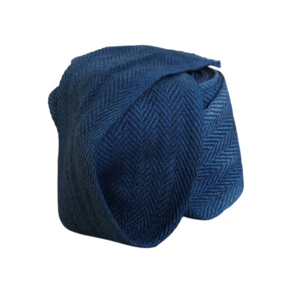 Handwoven leg-wrap herringbone-twill bicolor medium-blue