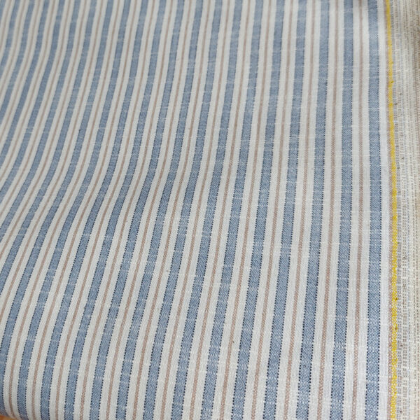 Plainweave linen blue&beige stripes