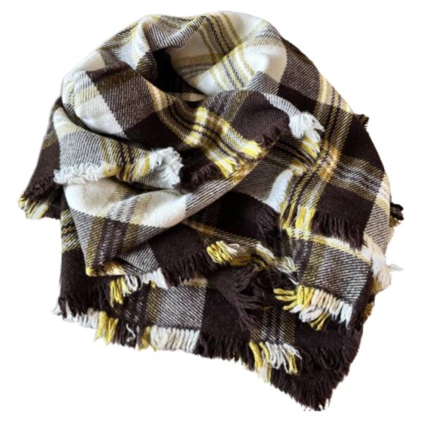 Blanket/throw brown-white-yellow check pattern