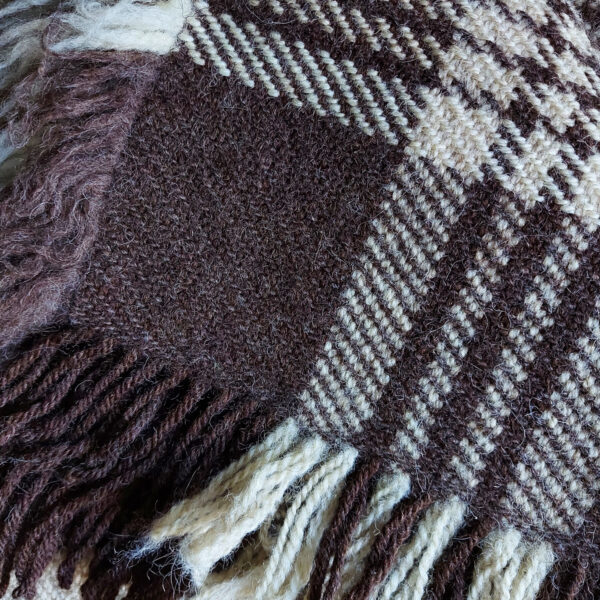 Blanket/throw check natural white&brown