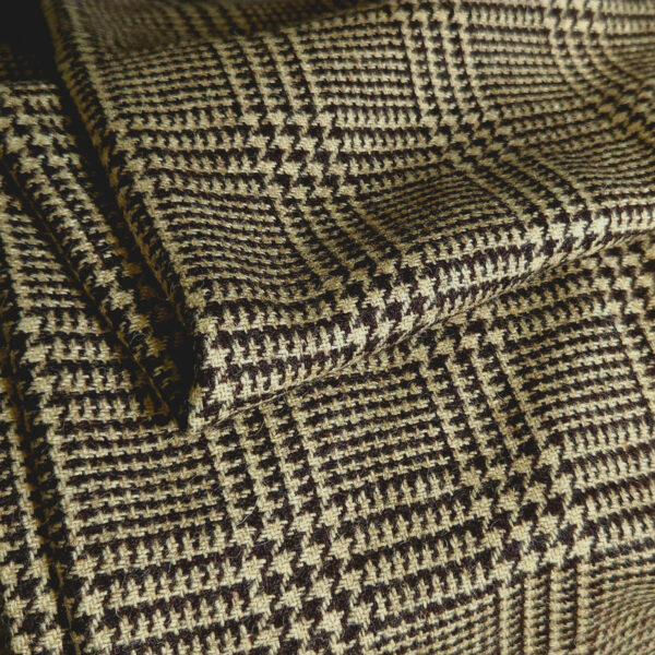 Diagonal twill wool brown&light-brown check-pattern