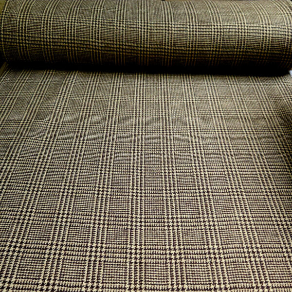 Diagonal twill wool brown&light-brown check-pattern