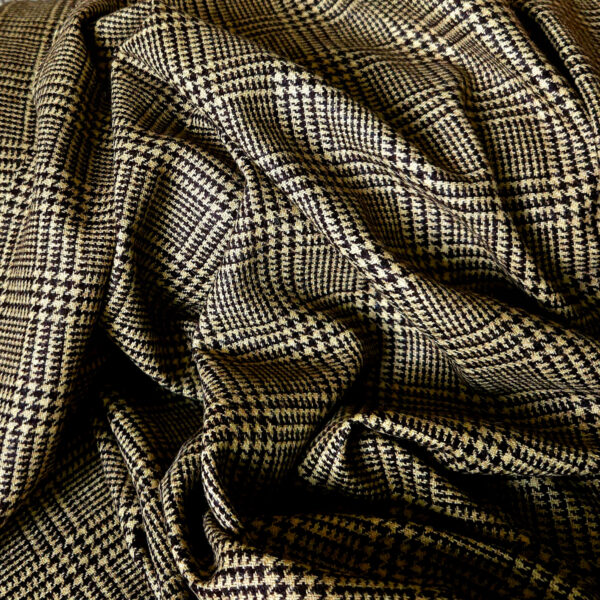 Diagonal twill wool brown&light-brown check-pattern