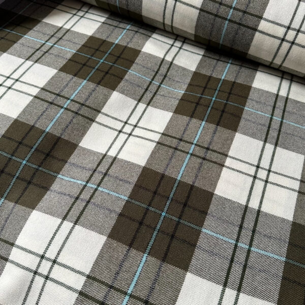 Diagonal twill wool tartan green&white&blue