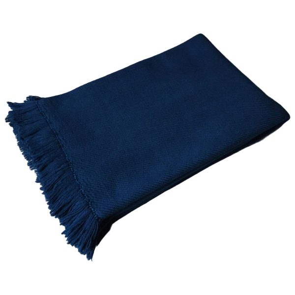 Handwoven blanket/mantle diagonal-twill merino-wool dark-blue