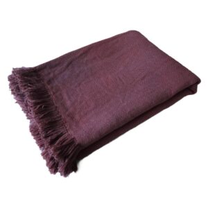 Handwoven blanket/mantle diagonal-twill merino-wool eggplant-purple