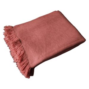 Handwoven blanket/mantle diagonal-twill merino-wool salmon-pink