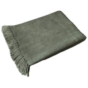 Handwoven blanket/mantle diagonal-twill merino-wool moss-green