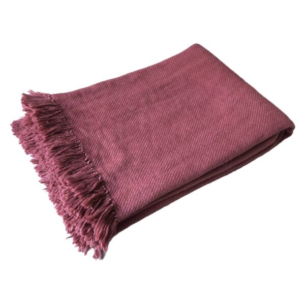 Handwoven blanket/mantle diagonal-twill merino-wool rouge-pink