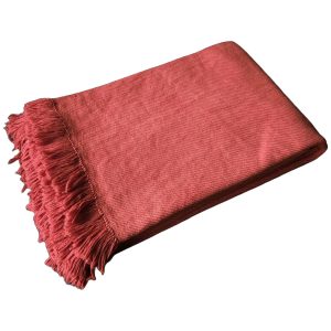 Handwoven blanket/mantle diagonal-twill merino-wool salmon-red