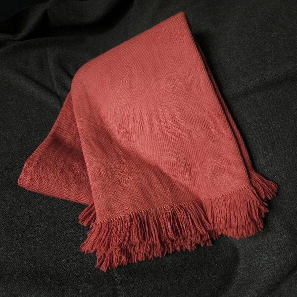 Handwoven blanket/mantle diagonal-twill merino-wool salmon-red