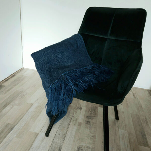 Handwoven blanket/mantle diamond-twill wool dark-blue