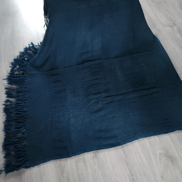 Handwoven blanket/mantle diamond-twill wool dark-blue