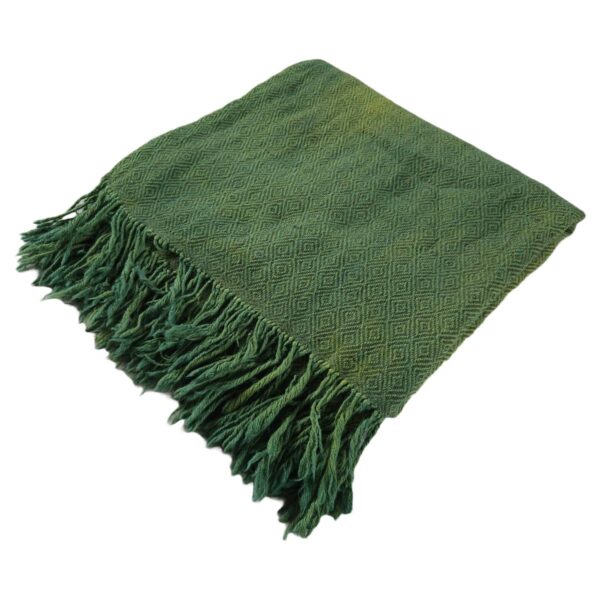 Handwoven blanket/mantle diamond-twill wool green-yellow-melange