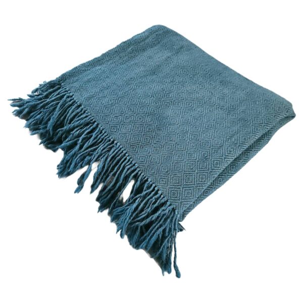 Handwoven blanket/mantle diamond-twill wool light-blue
