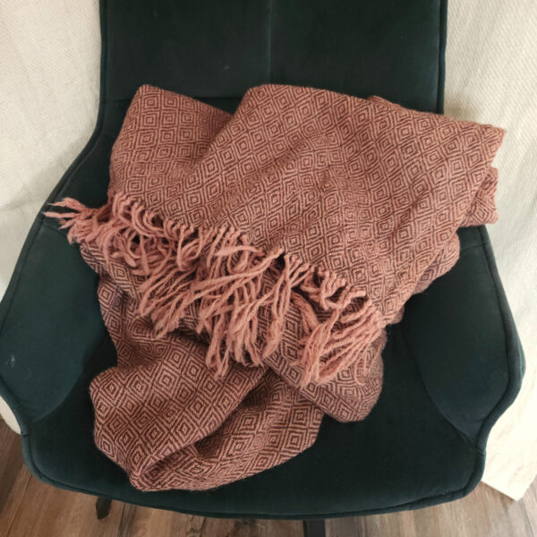 Handwoven blanket/mantle diamond-twill wool light-salmon-pink