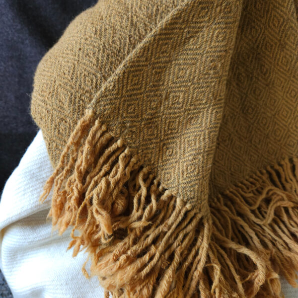 Handwoven blanket/mantle diamond-twill wool marigold-orange