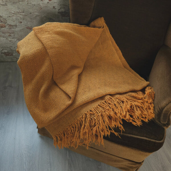 Handwoven blanket/mantle diamond-twill wool orange