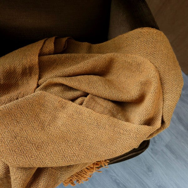 Handwoven blanket/mantle diamond-twill wool orange