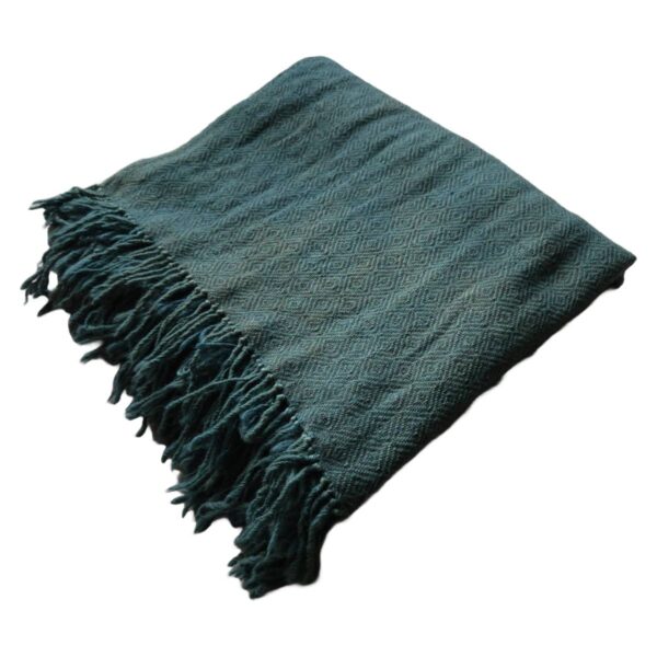 Handwoven blanket/mantle diamond-twill wool petrol-green