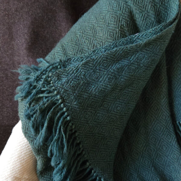 Handwoven blanket/mantle diamond-twill wool petrol-green