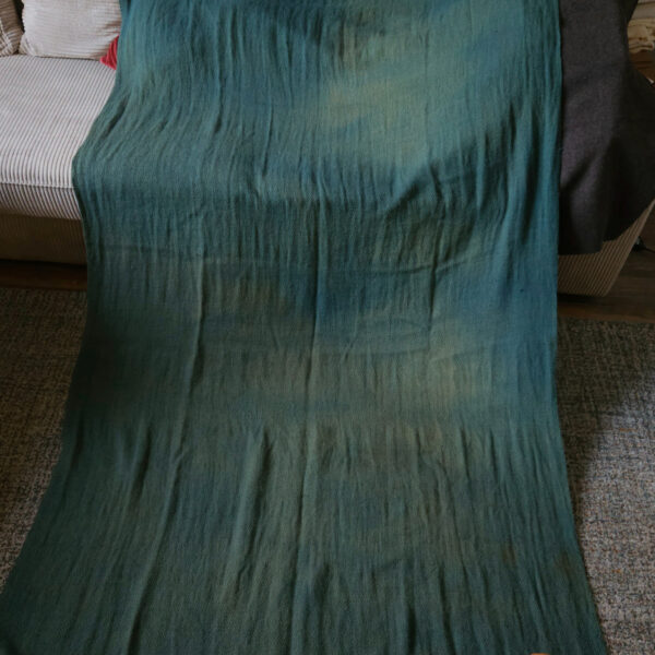 Handwoven blanket/mantle diamond-twill wool petrol-green