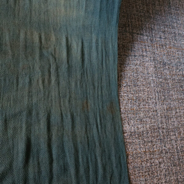 Handwoven blanket/mantle diamond-twill wool petrol-green