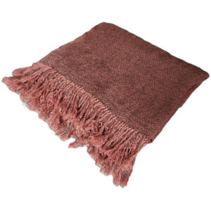 Handwoven blanket/mantle diamond-twill wool salmon-pink