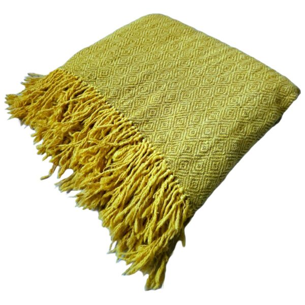 Handwoven blanket/mantle diamond-twill wool yellow