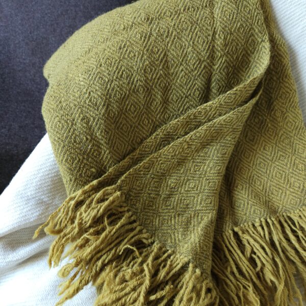 Handwoven blanket/mantle diamond-twill wool yellow