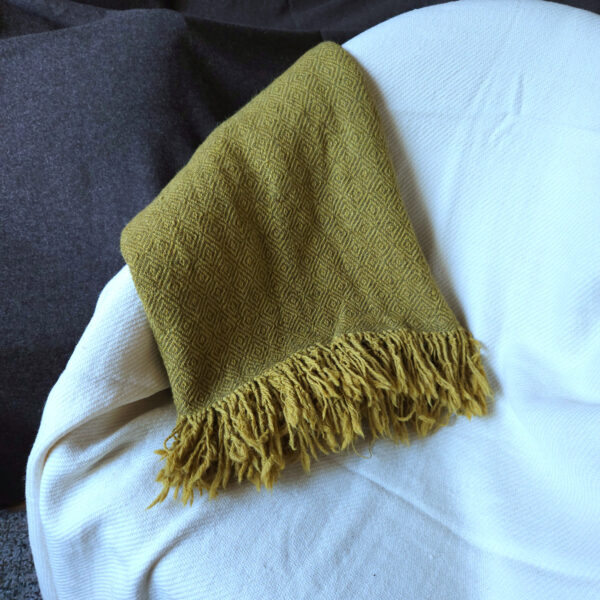 Handwoven blanket/mantle diamond-twill wool yellow