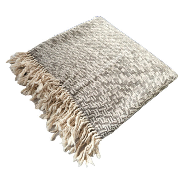 Handwoven blanket/throw diamond twill natural-white&grey