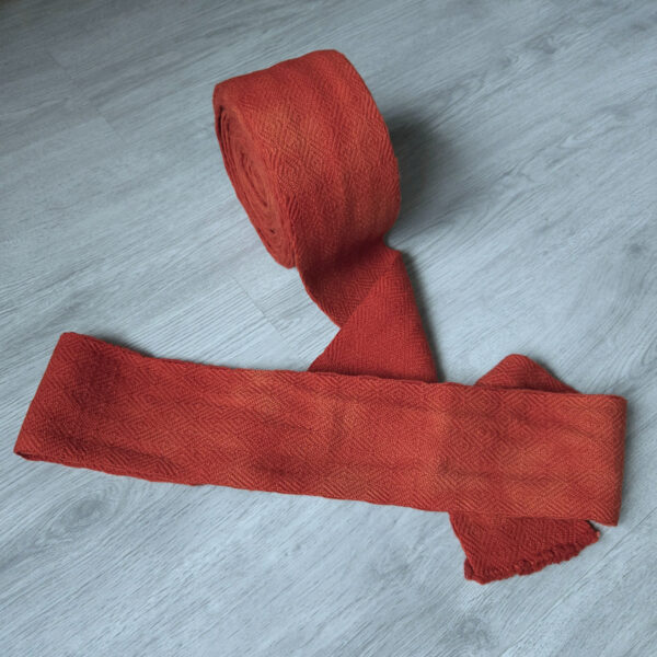Handwoven leg wrap diamond-twill-wool orange-red