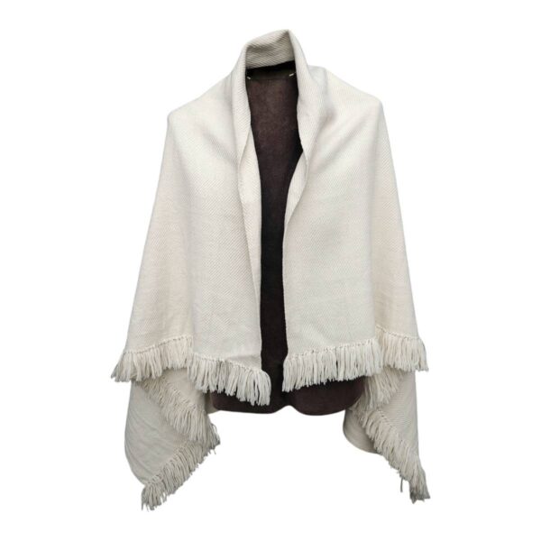 Handwoven throw/mantle diagonal-twill merino-wool white