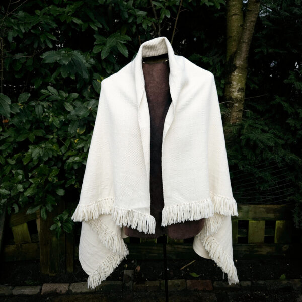 Handwoven throw/mantle diagonal-twill merino-wool white