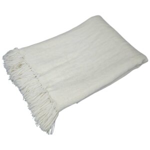 Handwoven throw/mantle plainweave merino-wool white