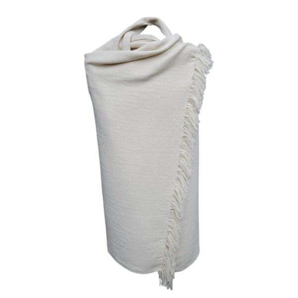 Handwoven throw/mantle plainweave merino-wool white