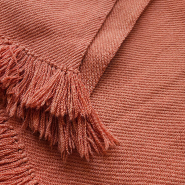 Handwoven throw/mantle diagonal-twill merino-wool salmon-orange