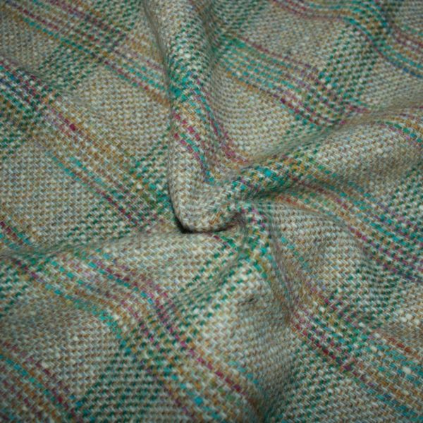 Plainweave wool grey&green&multicolor squares